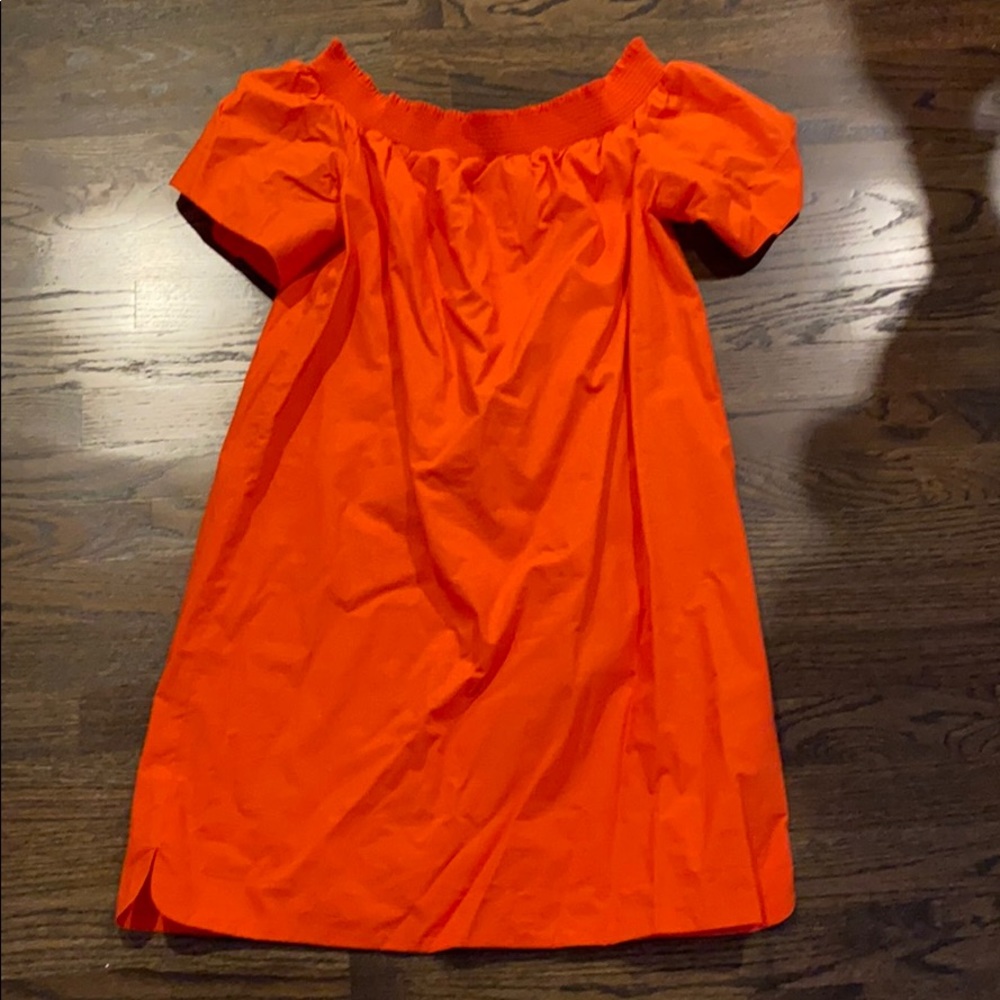 J. Crew Bright Orange Off-Shoulder Dress
